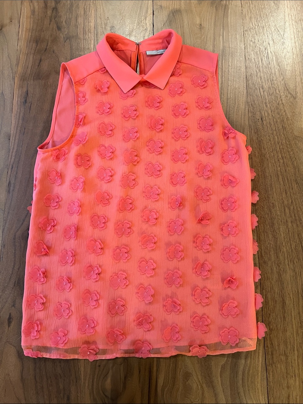 Halogen Coral Floral Appliqué Sleeveless Blouse XS